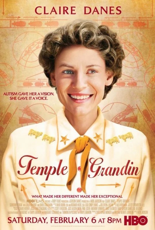 Portada de Temple Grandin en inglés. Se ve a la protagonista sonriente,