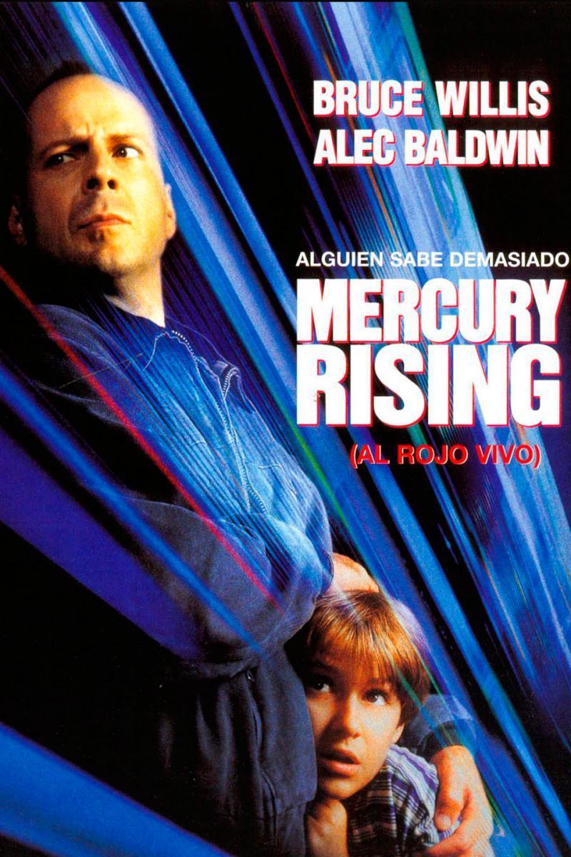 Portada de la película Al Rojo Vivo (Mercury Rising) donde se ve a Bruce Willis protegiendo a un niño